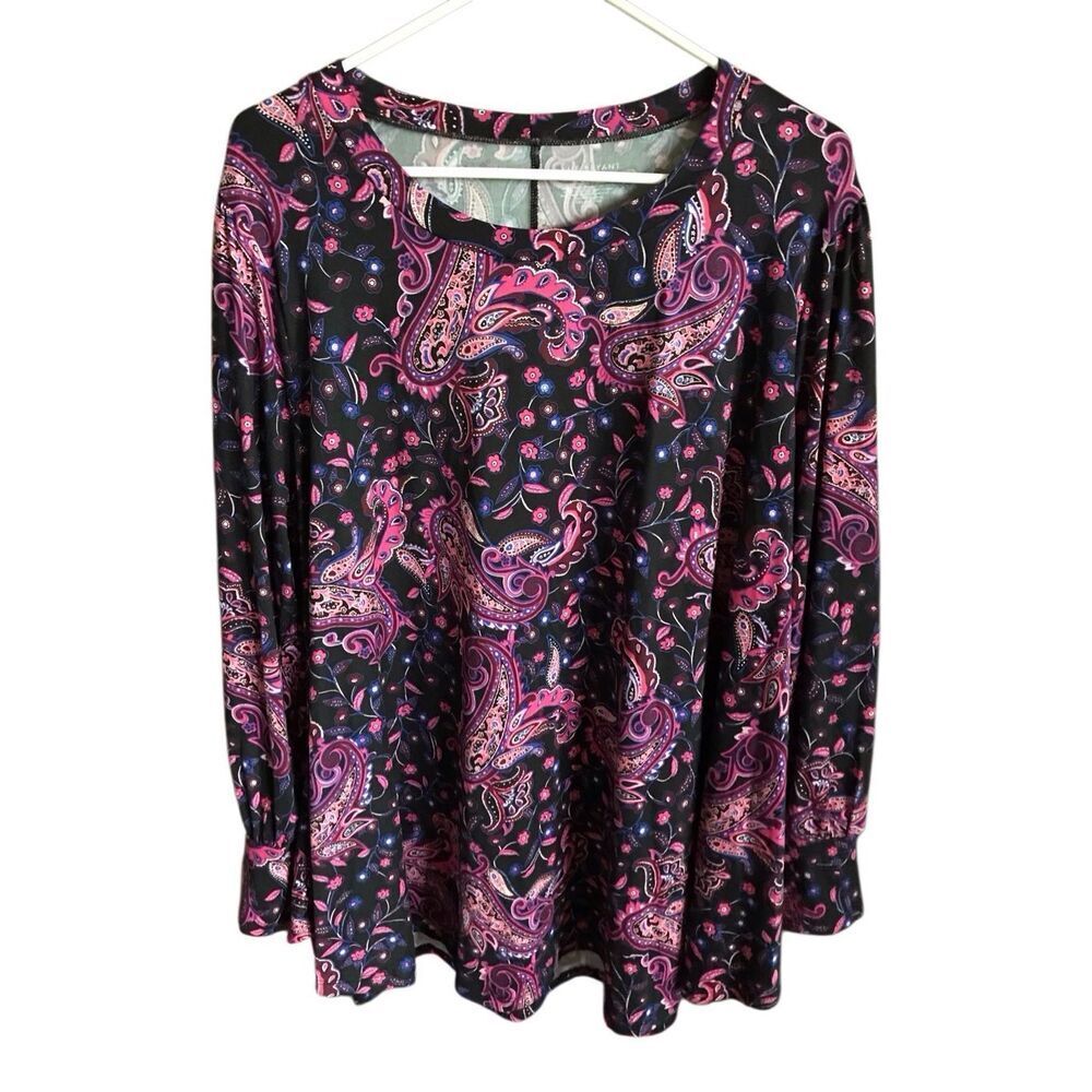 Lane Bryant long sleeve tunic top plus size 22/24 paisley floral blue pink